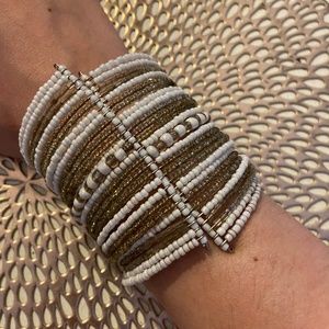 White and gold beaded cuff bracelet